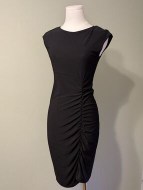 Bebe Little Black Dress Ruched Cocktail Pencil Bodycon Medium